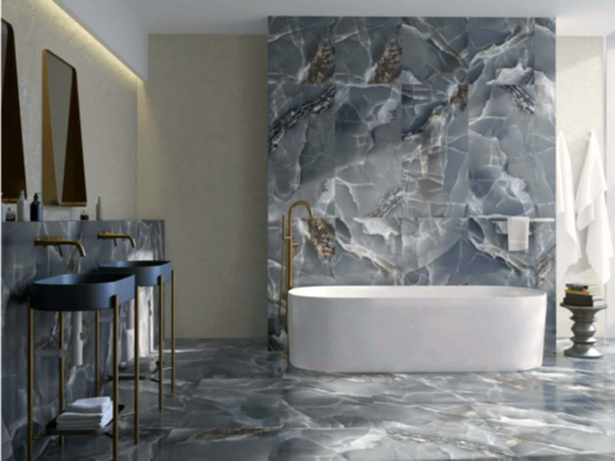 Luxe badkamer met grootformaat marmerlook tegels